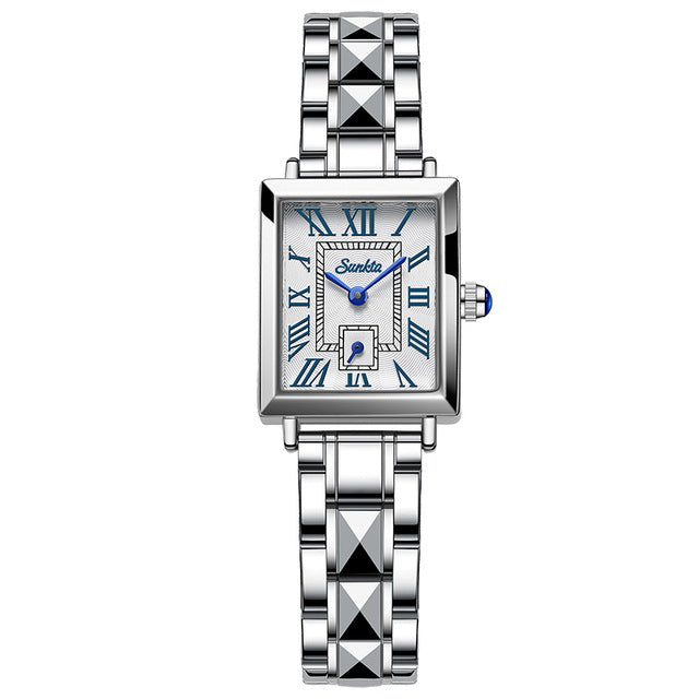Montre Femme Lige Carrée Quartz – Bracelet Acier, Calendrier & Étanche 30M