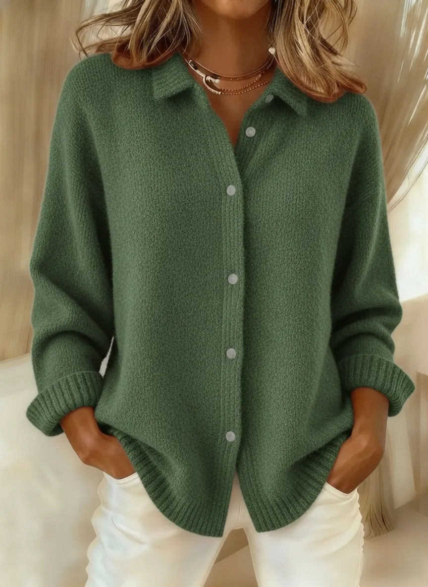 Damen-Strickjacke mit Polokragen aus Kaschmir, geknöpft, Herbst-Winter, 6 Farben
