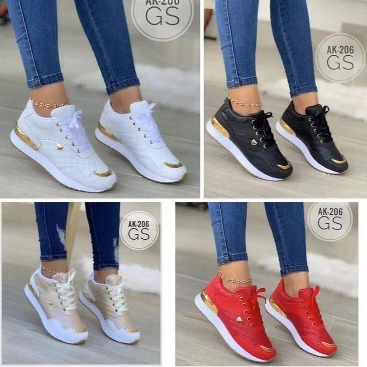 Sneakers Casual Femme à Lacets – Semelle Plate, Bout Rond