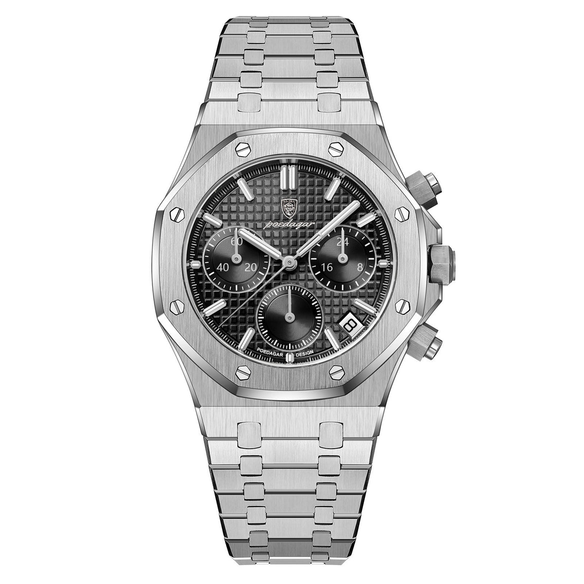 POEDAGAR Herrenuhr Chronograph – Edelstahl wasserdicht 30 m