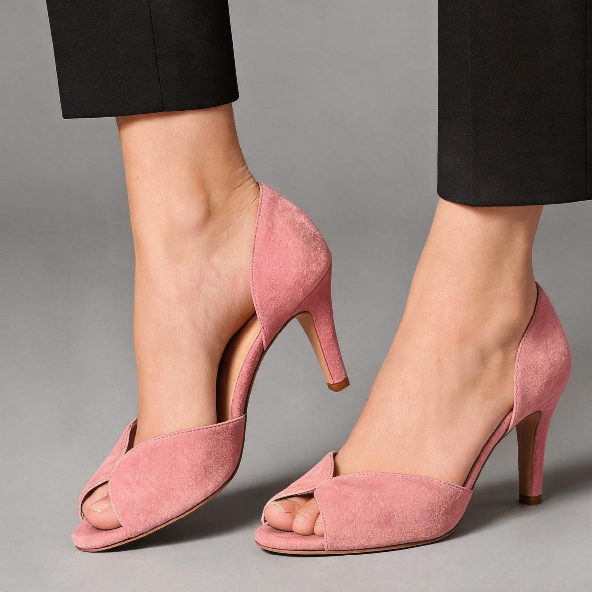 Sandales à talon slim bout ouvert dorées pour femme – Cuir véritable