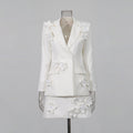 Ensemble femme blazer et jupe courte à fleurs en relief
