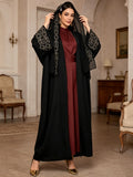Robe longue noire brodée à manches longues avec foulard