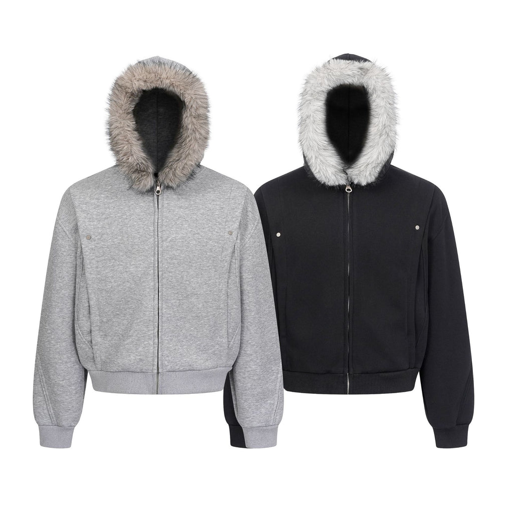 Sweat zippé homme à capuche bordée effet fourrure – Coupe ample