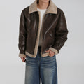 Blouson aviateur homme marron aspect cuir à col effet mouton