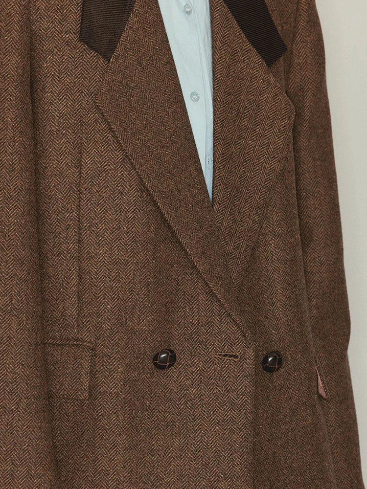 Blazer femme oversize à col contrastant et double boutonnage