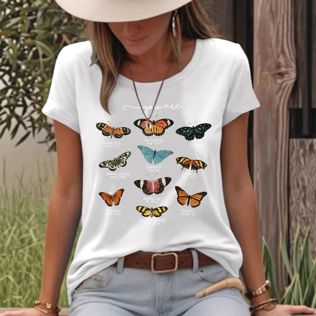 T-shirt femme imprimé papillon à manches courtes
