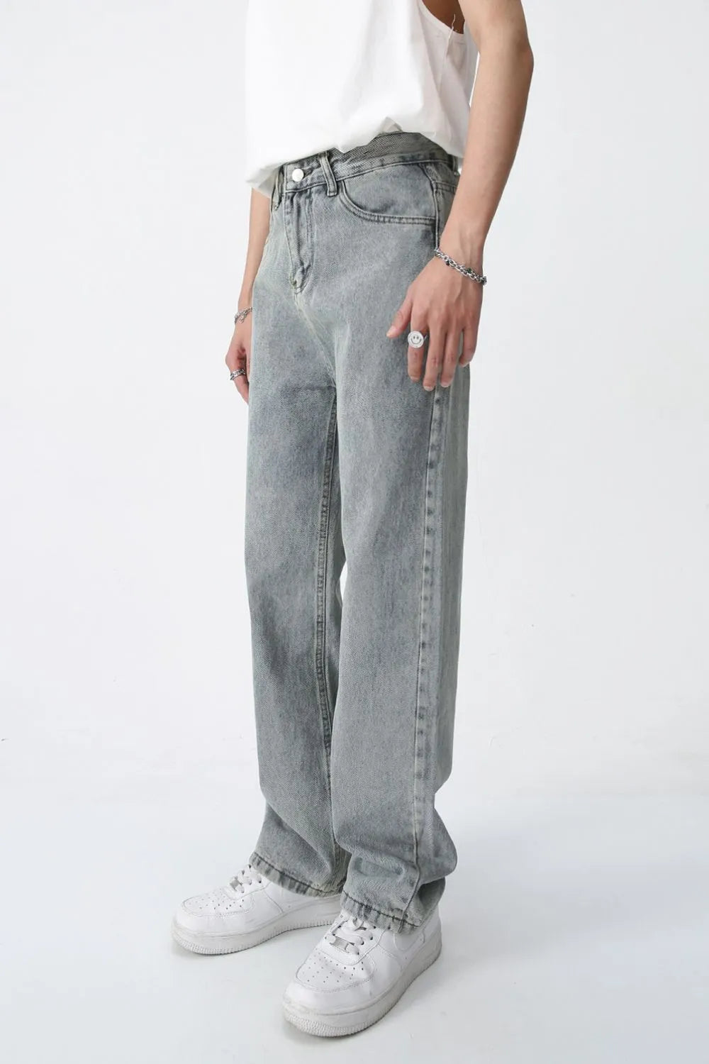 Jean homme baggy gris délavé à poches