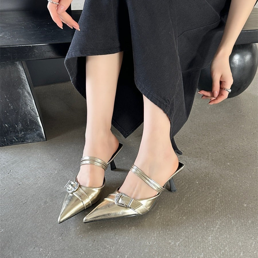 Mules Femme Bout Pointu Talon Aiguille — Style Français, Boucle Ceinture, Pointures 35–39