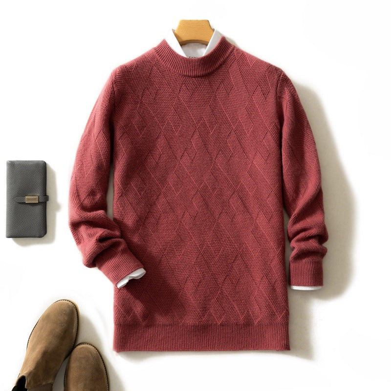 Pull homme à col rond et maille géométrique en relief