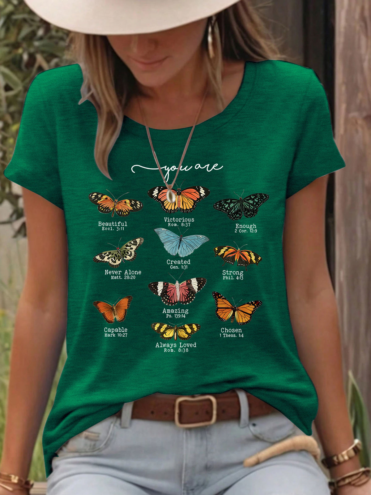 T-shirt femme imprimé papillon à manches courtes