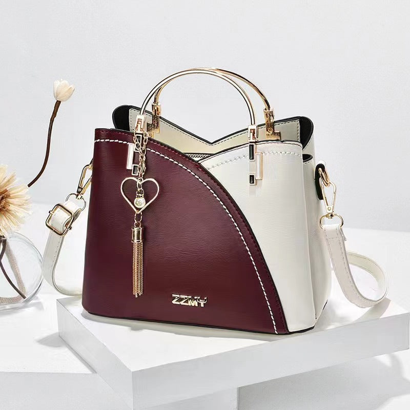 Large-capacity two-tone shoulder bag