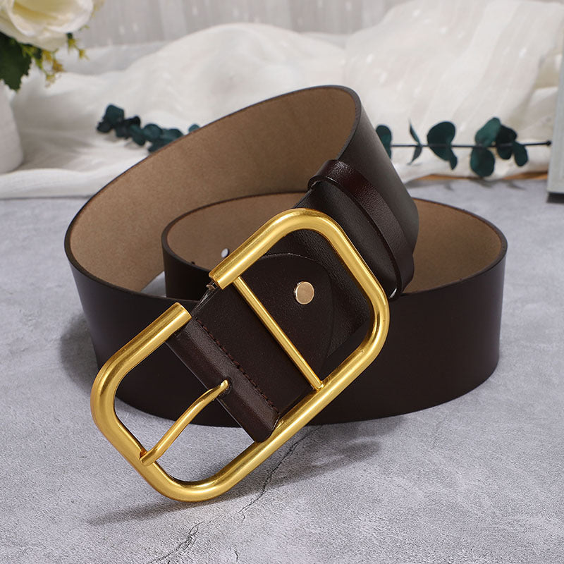 Ceinture large femme en croûte de cuir – Boucle dorée