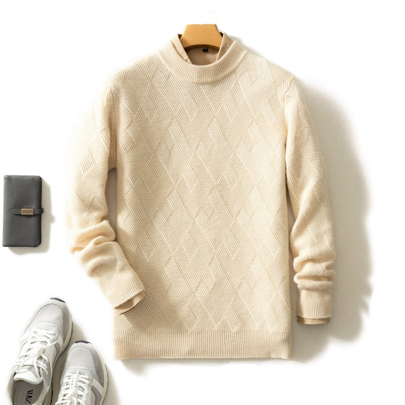 Pull homme à col rond et maille géométrique en relief