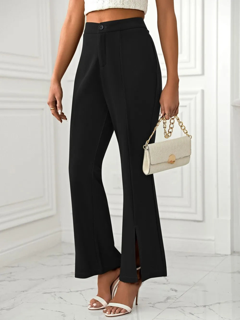 Pantalon Évasé Femme avec Fentes et Poches