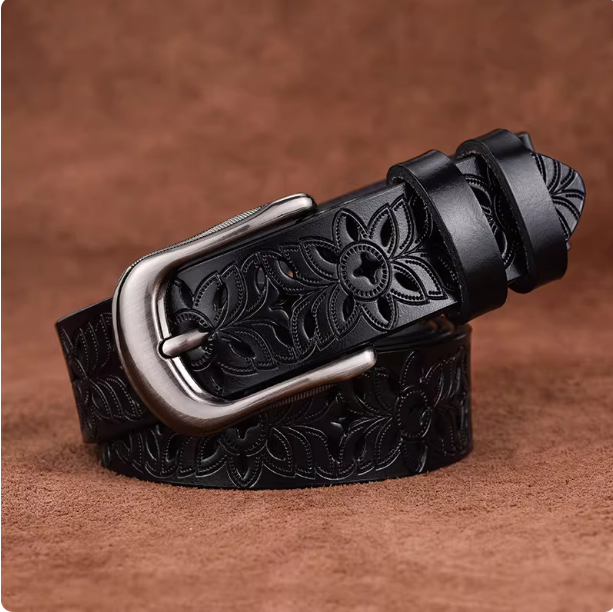 Ceinture femme en cuir ajouré à motifs floraux