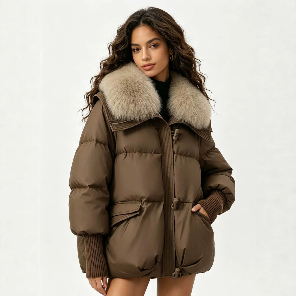 Doudoune Femme Coupe Ample – Col Amovible en Fausse Fourrure