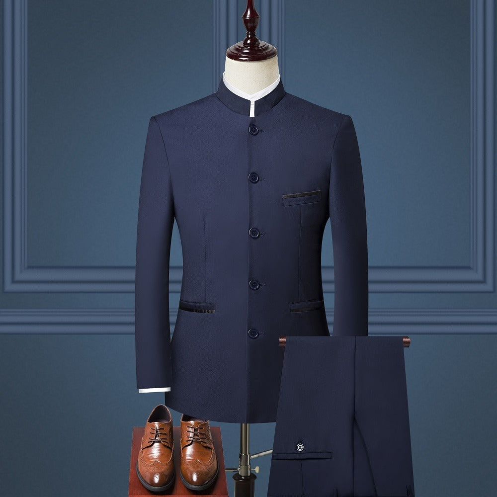 Costume homme trois pièces à col montant – Coupe ajustée