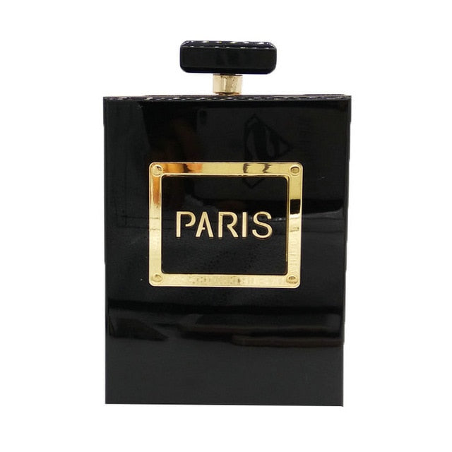 Sac de soirée femme forme flacon de parfum à bandoulière chaîne