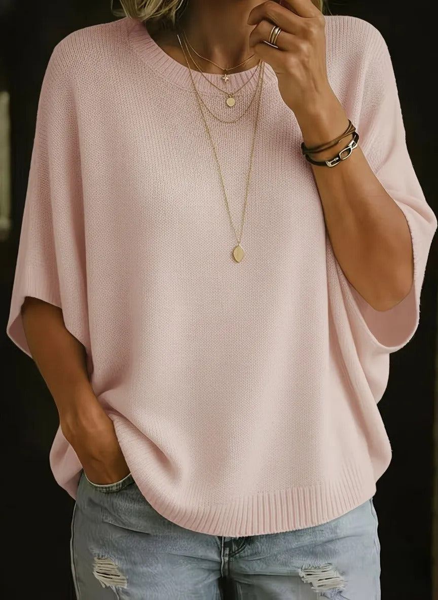 Einfarbiger Damen-Pullover in lockerer Passform aus Strickware, Rundhalsausschnitt
