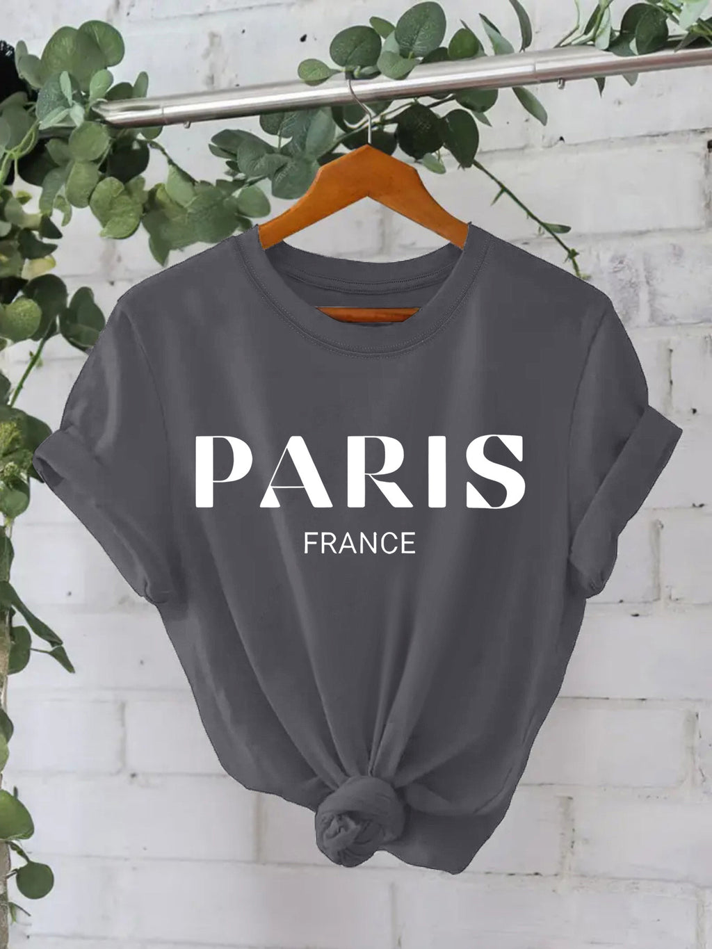 T-shirt femme « Paris France » en coton à col rond