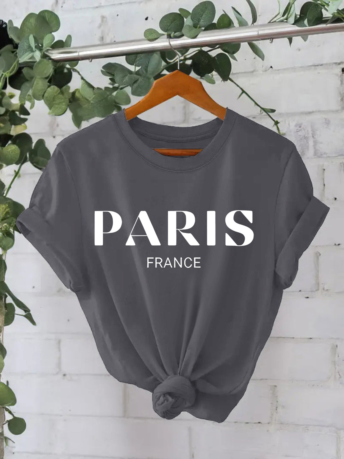 T-shirt femme « Paris France » en coton à col rond