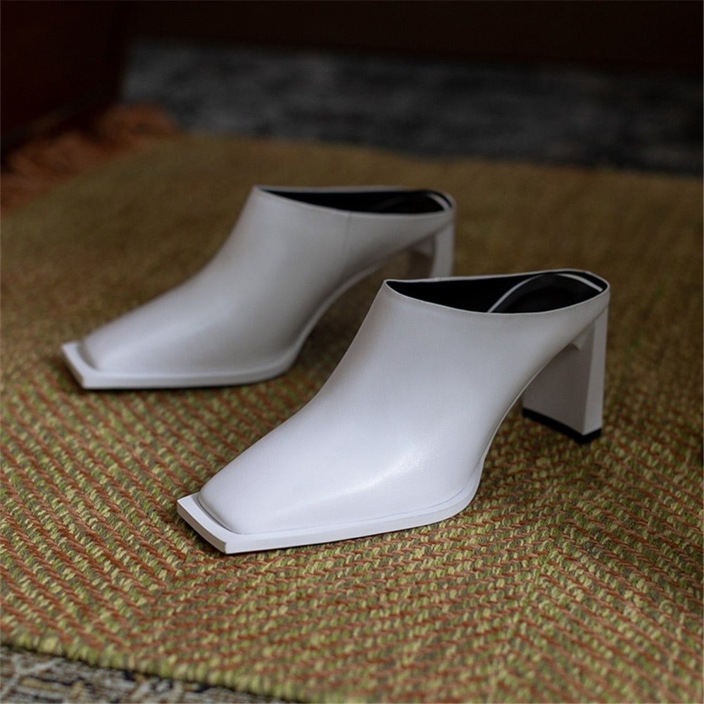 Escarpins Bout Carré Cuir Véritable – Talon Épais 7,5 cm | Femme