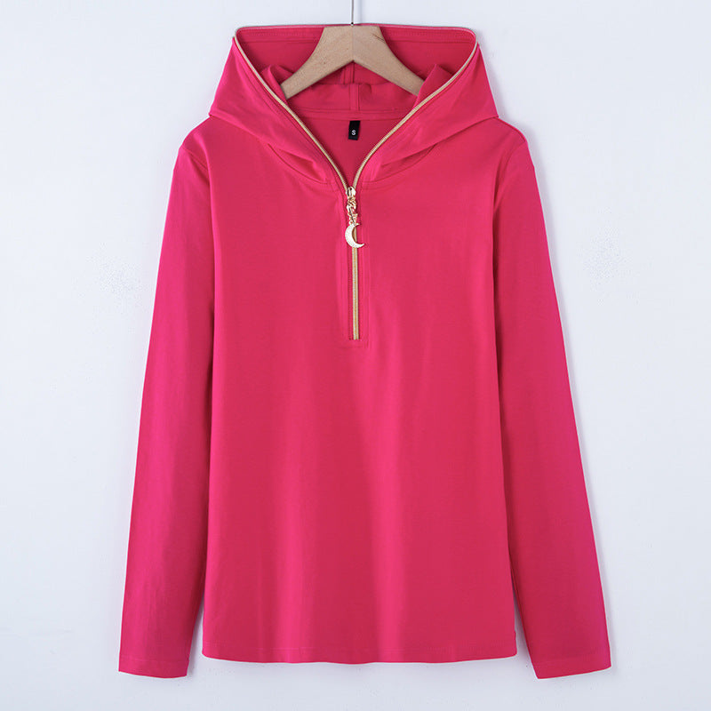 Haut femme à capuche et demi-zip doré