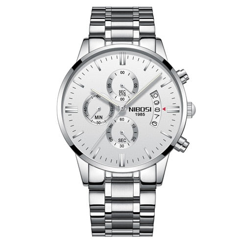 Nibosi Herrenuhr Quarz-Chronograph — 43 mm Edelstahlgehäuse, 3 bar wasserdicht, inklusive Geschenkbox
