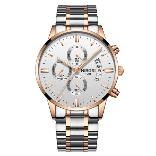 Nibosi Herrenuhr Quarz-Chronograph — 43 mm Edelstahlgehäuse, 3 bar wasserdicht, inklusive Geschenkbox