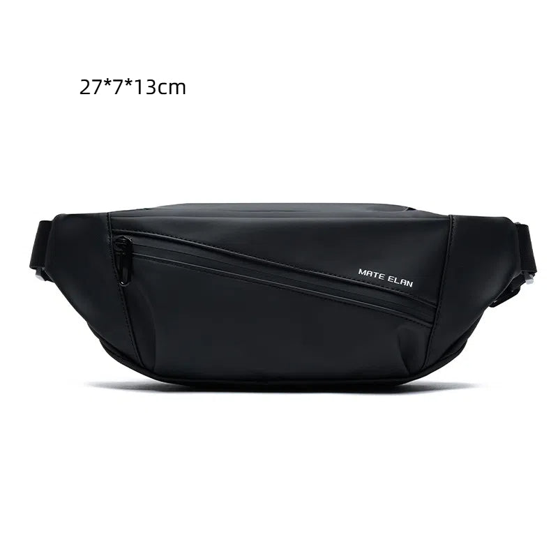 Sacoche Homme Multifonction — Bandoulière / Poitrine / Ceinture, PVC Noir