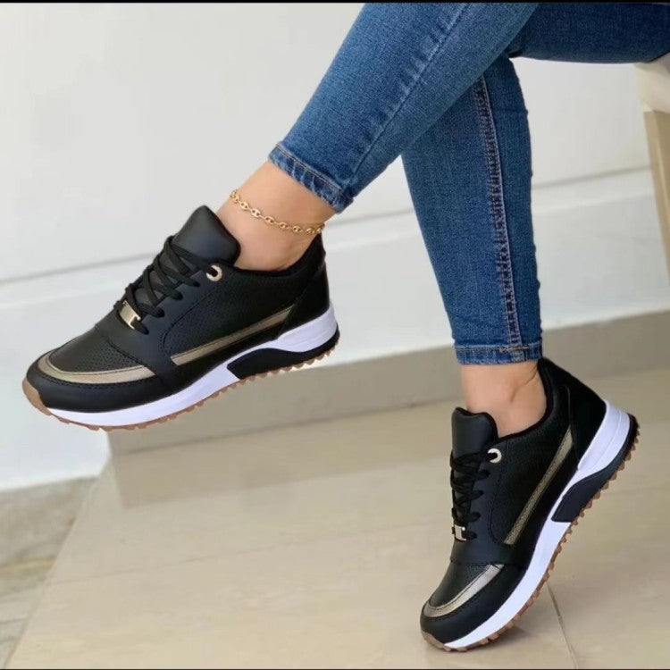 Baskets Casual Femme – Semelle Épaisse Bicolore, Lacets, Basse