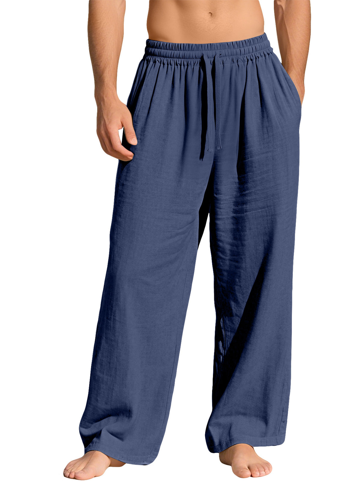 Pantalon homme ample en lin à cordon de serrage