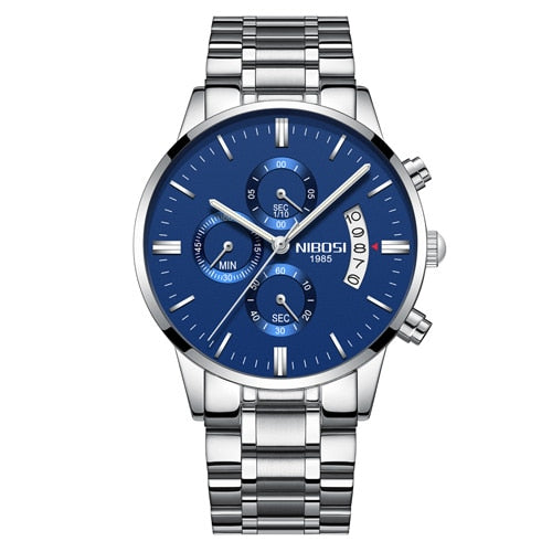 Nibosi Herrenuhr Quarz-Chronograph — 43 mm Edelstahlgehäuse, 3 bar wasserdicht, inklusive Geschenkbox