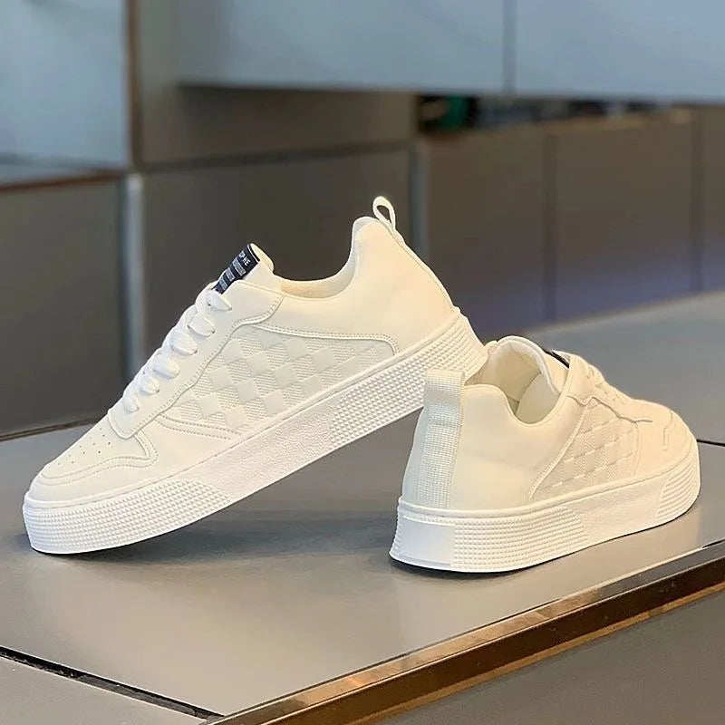 Sneakers Homme Été – Blanches, Semelle Épaisse, Respirantes, Style Tendance