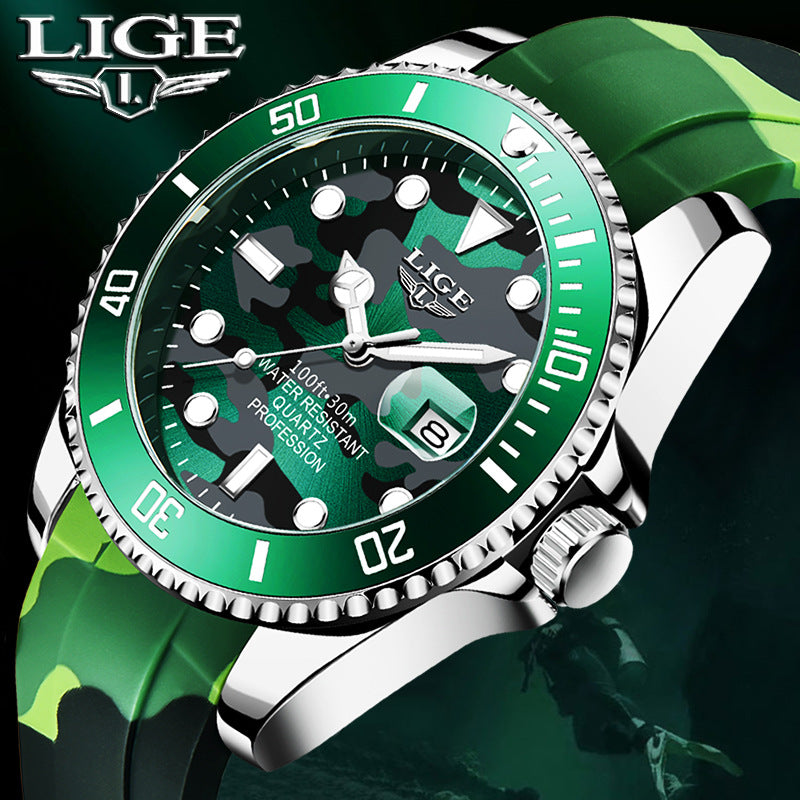 LIGE Herren-Quarzuhr – Wasserdichtes 30M Silikonarmband mit Camouflage-Muster