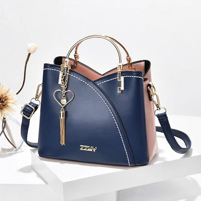 Large-capacity two-tone shoulder bag