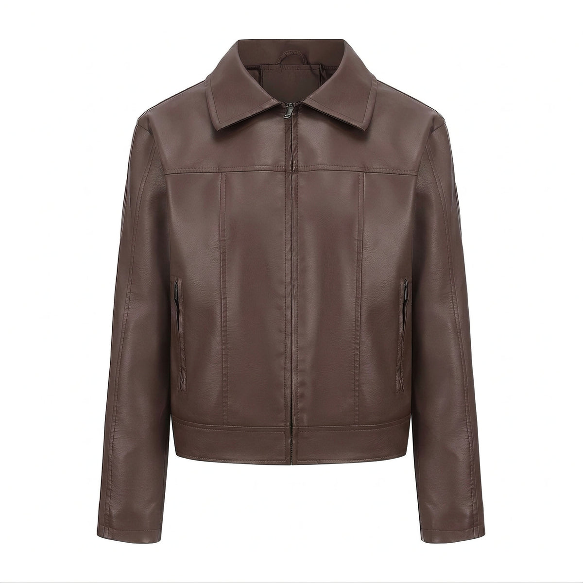 Veste femme zippée en simili cuir à col rabattu