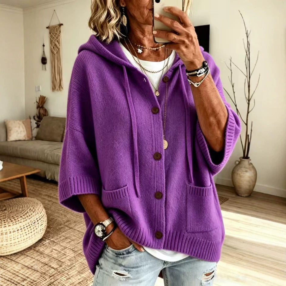 Cardigan à Capuche Femme Uni – Grande Taille & 9 Couleurs