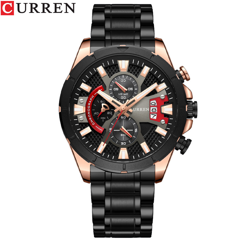 Herrenuhr 6-Zeiger Quarz – Armband aus Edelstahl & Kalender
