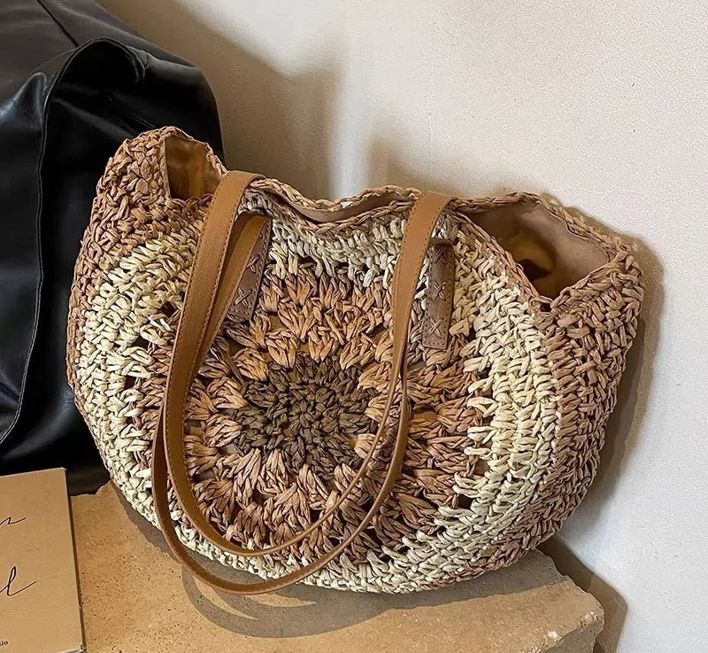 Runde geflochtene Strandtasche – Damen-Korb aus Weidengeflecht
