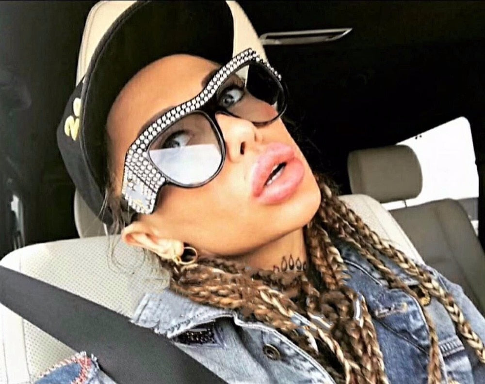 Quadratische Oversize-Sonnenbrille für Damen mit Strass – Gläser mit Farbverlauf UV400