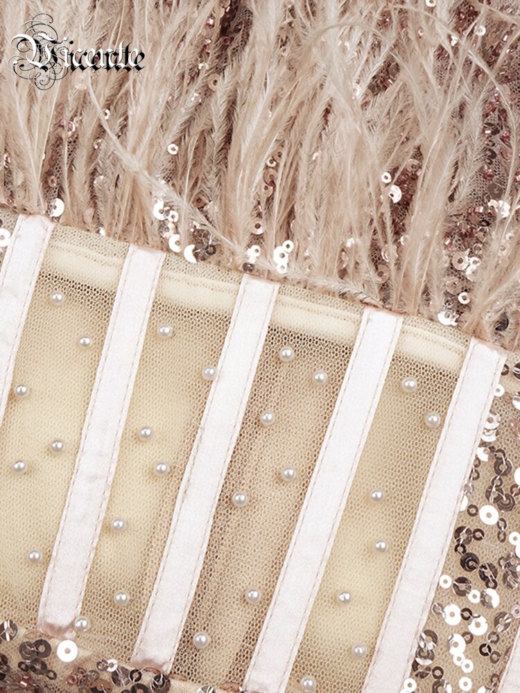 Robe de soirée longue bustier à sequins rose abricot