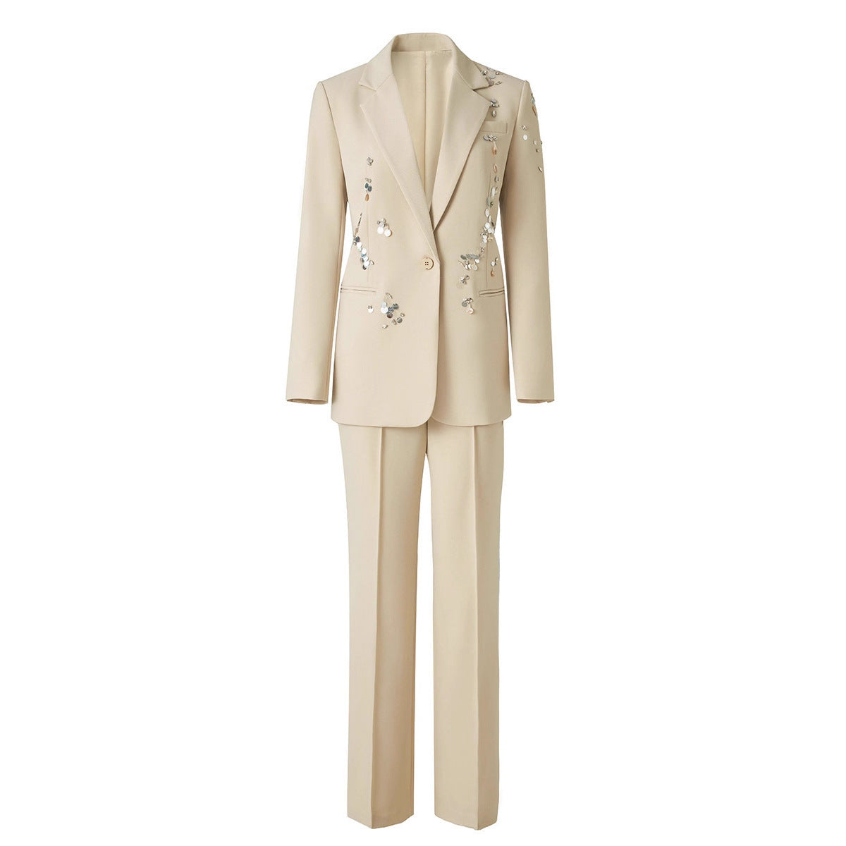 Tailleur pantalon femme à ornements brillants – Ensemble deux pièces