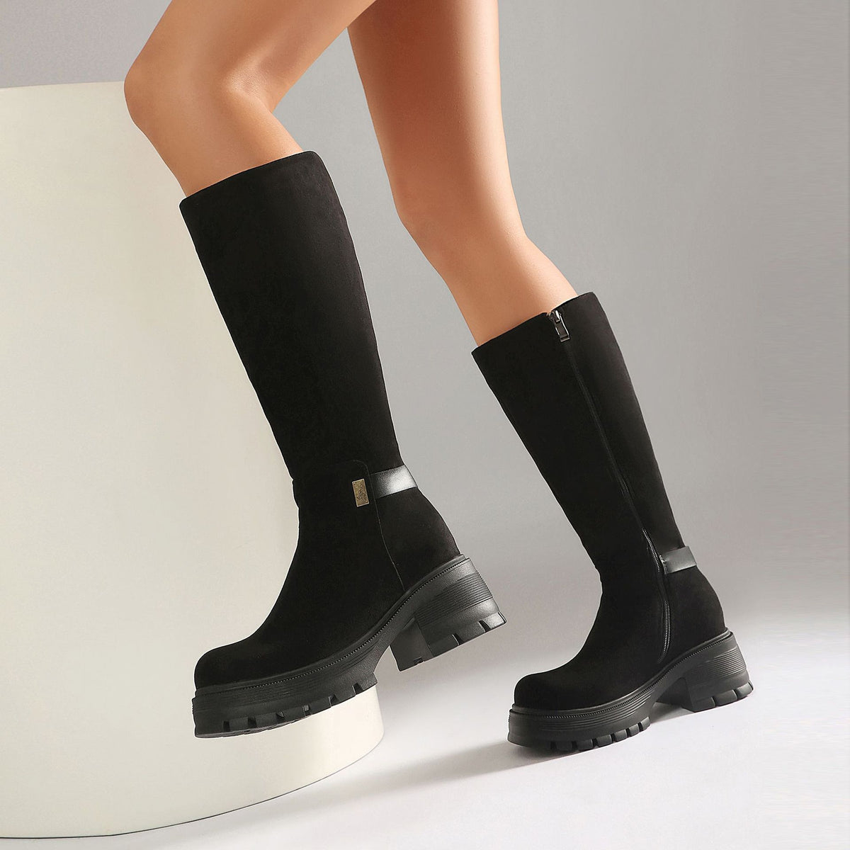 Cuissardes Talon Haut Femme – Suédé Synthétique, Style Punk, Talon Épais Automne/Hiver