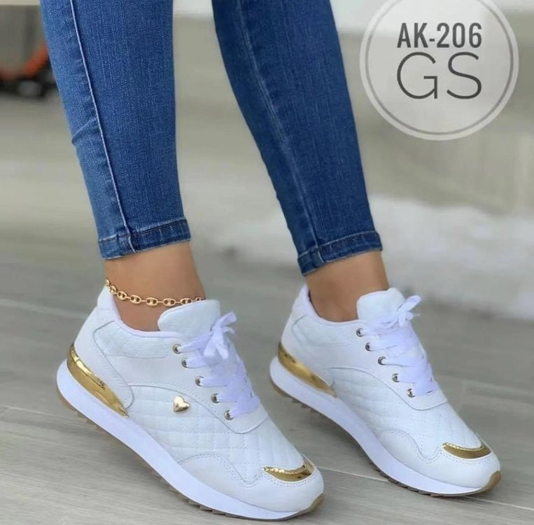 Sneakers Casual Femme à Lacets – Semelle Plate, Bout Rond