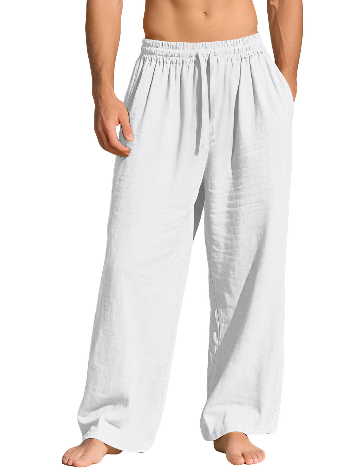 Pantalon homme ample en lin à cordon de serrage
