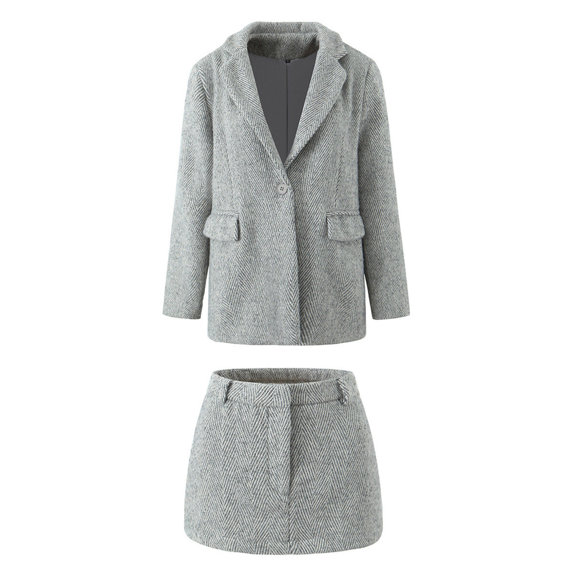 Ensemble femme 2 pièces à chevrons – Veste et jupe courte grises
