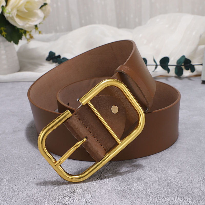 Ceinture large femme en croûte de cuir – Boucle dorée