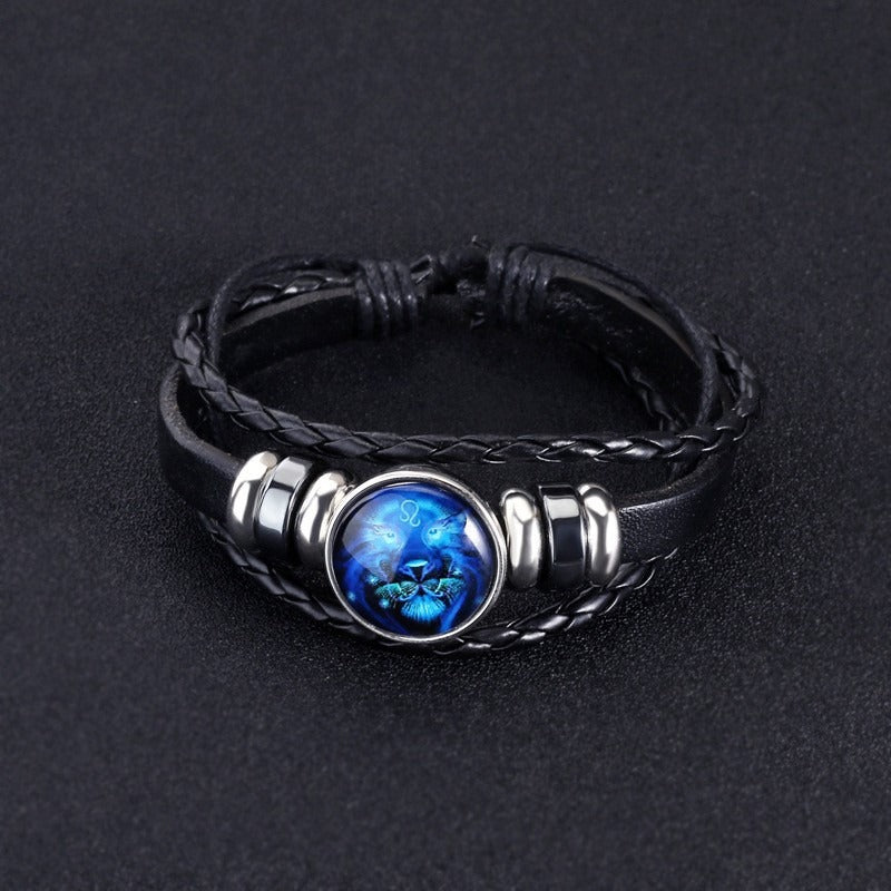 Bracelet Cuir Signe du Zodiaque – Style Rétro Mode Européenne